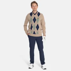 Lambswool Blend Argyle V-Neck Beige Grön-Lyle & Scott Online