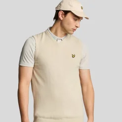 Slipover Merino Blend V-Neck Beige-Lyle & Scott Clearance
