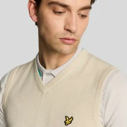 Slipover Merino Blend V-Neck Beige-Lyle & Scott Clearance